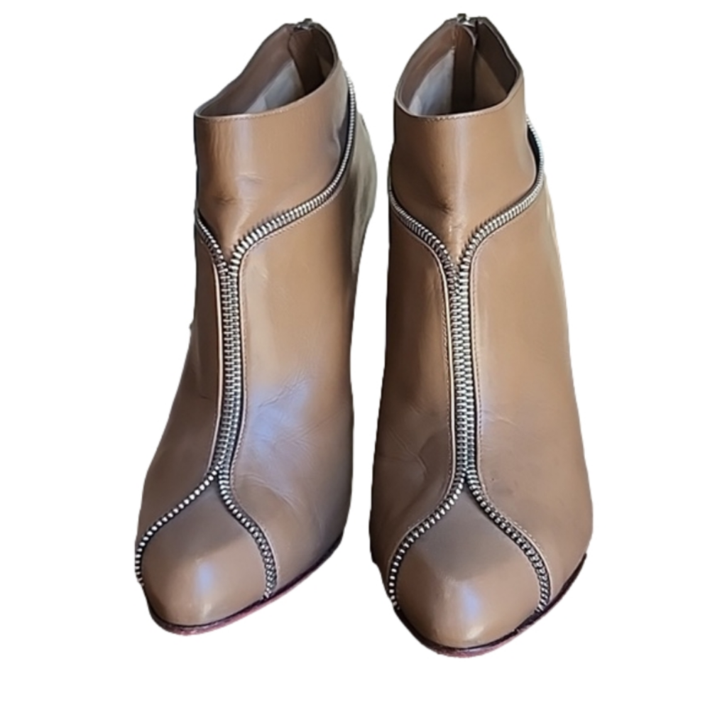 Christian Louboutin Tan Leather Ankle Booties with Silver Zip Detail